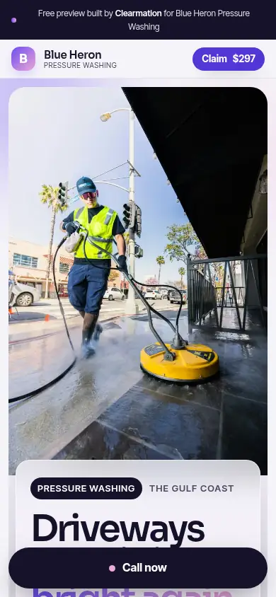 Mobile view of the Blue Heron Pressure Washing sample site