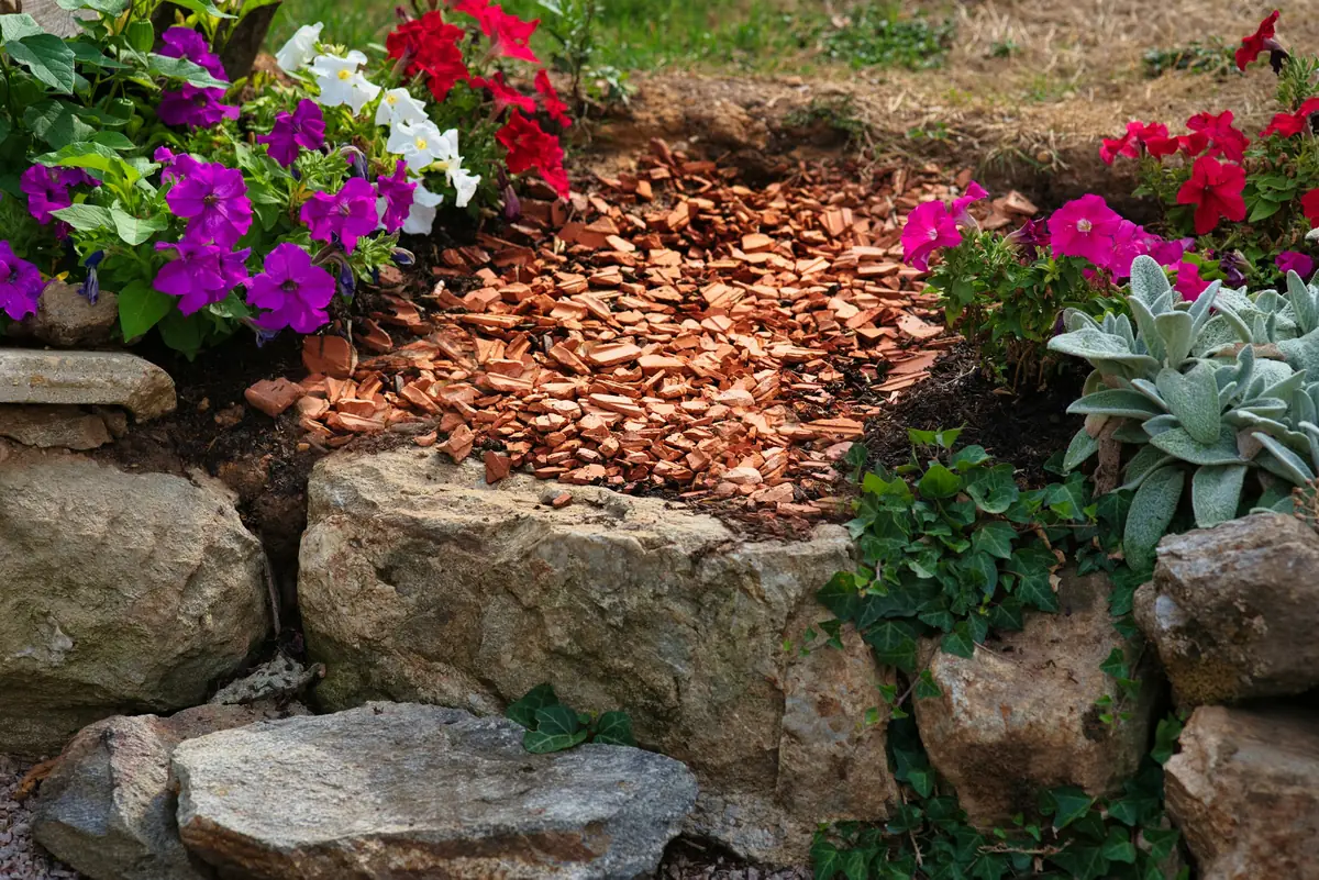 Garden bed with fresh mulch