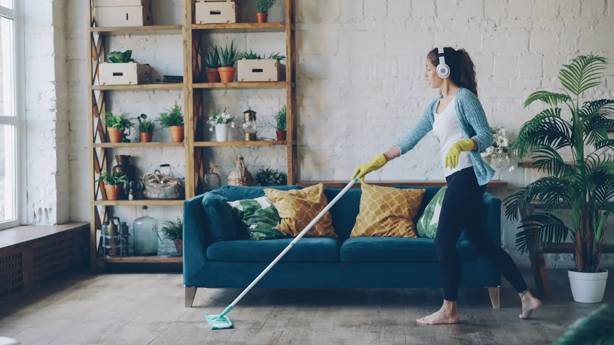 Mopping a wooden floor